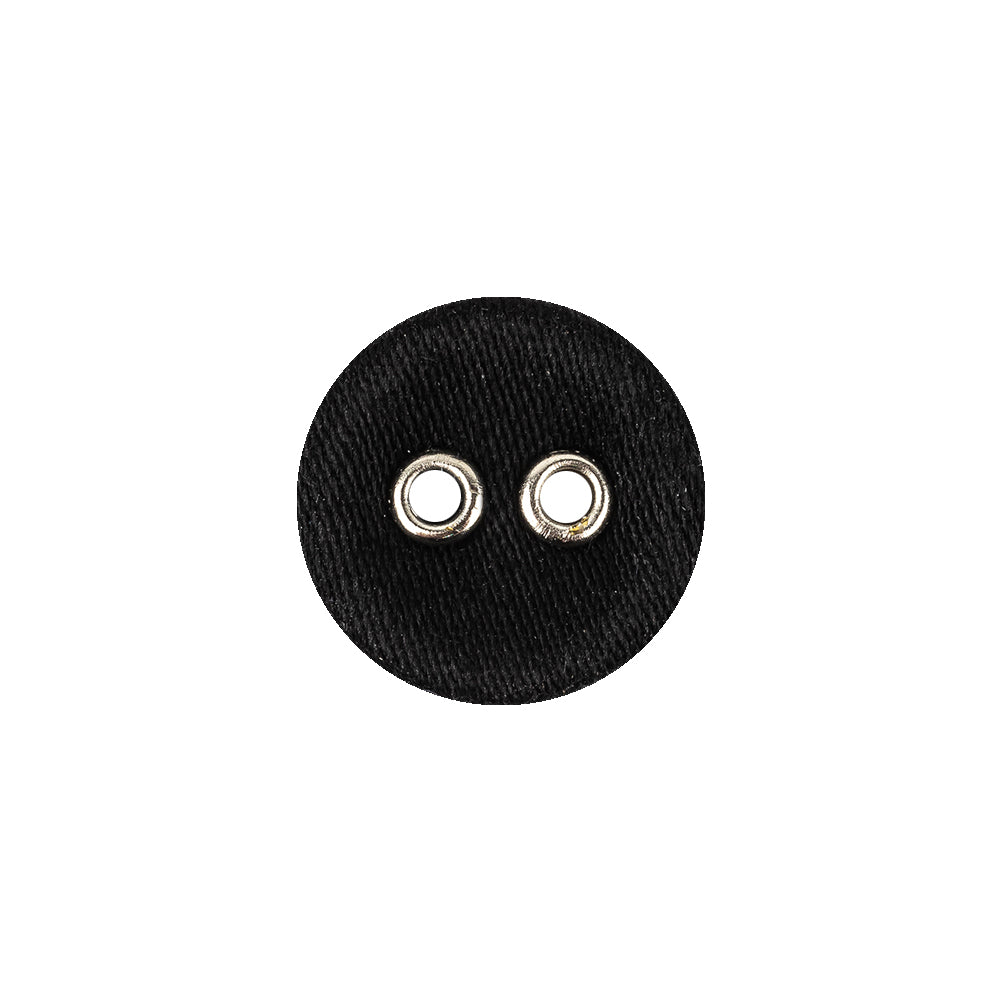 Black Fabric Covered Silver Edged 2-Hole Button - 25L/16mm Black Fabric Covered Silver Edged 2-Hole Button - 25L/16mm