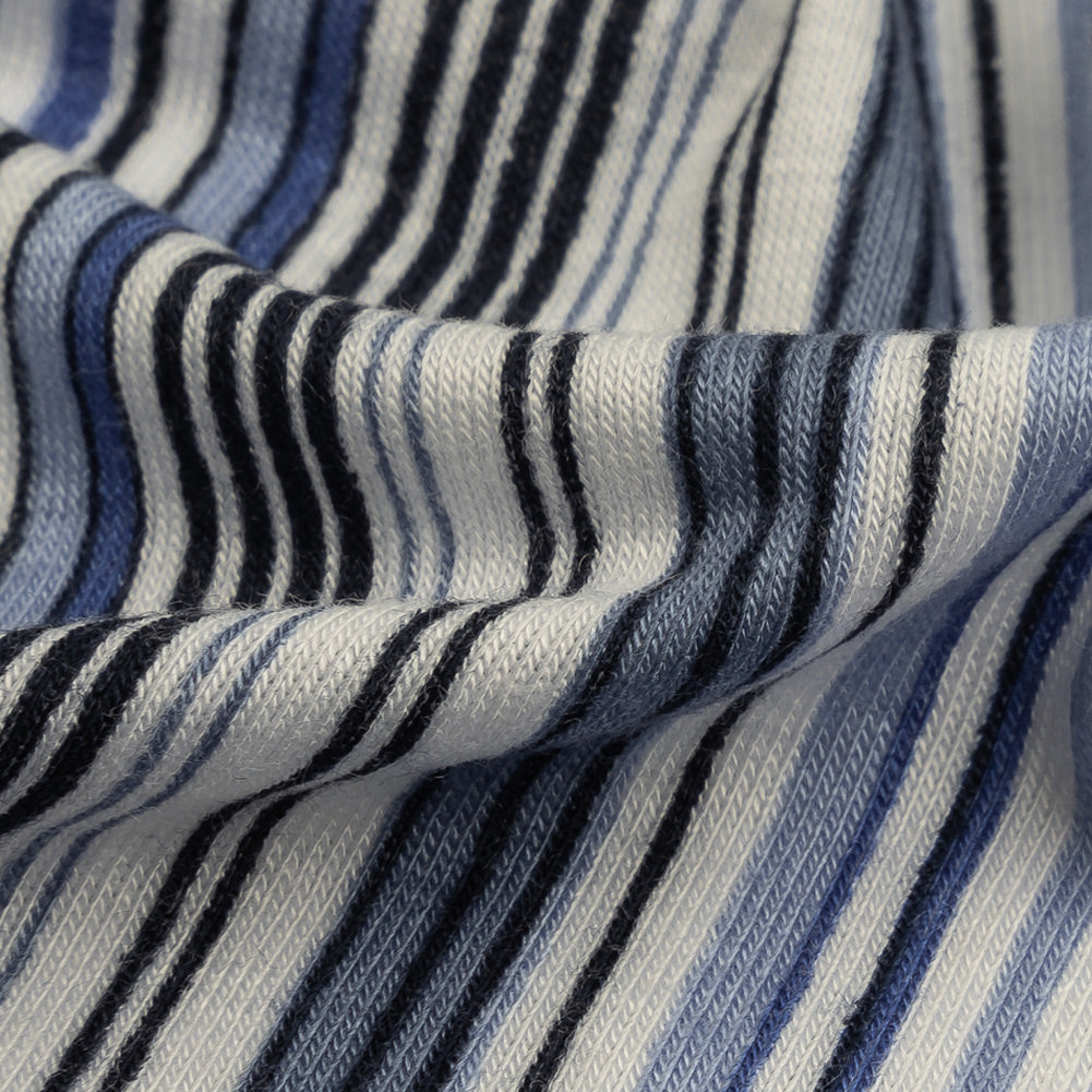 Blue and White Barcode Stripes Stretch Rayon Jersey Detail Blue and White Barcode Stripes Stretch Rayon Jersey Detail