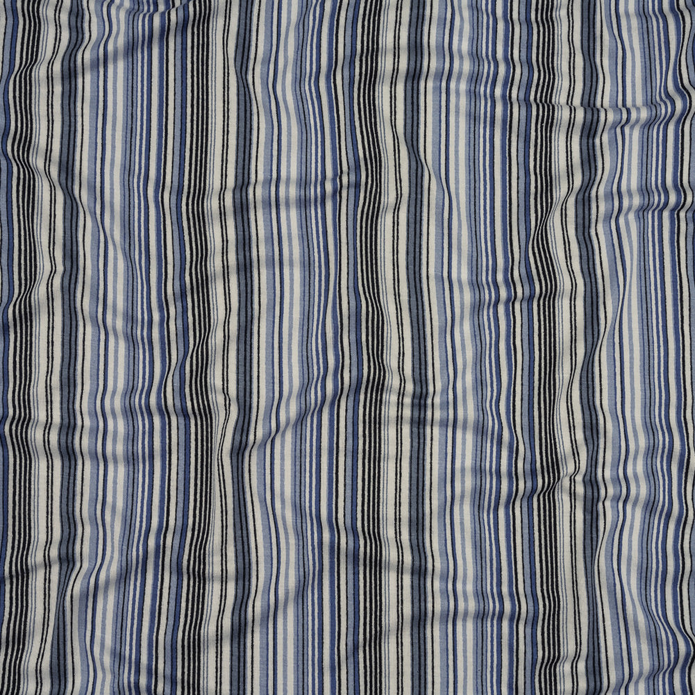 Blue and White Barcode Stripes Stretch Rayon Jersey Blue and White Barcode Stripes Stretch Rayon Jersey
