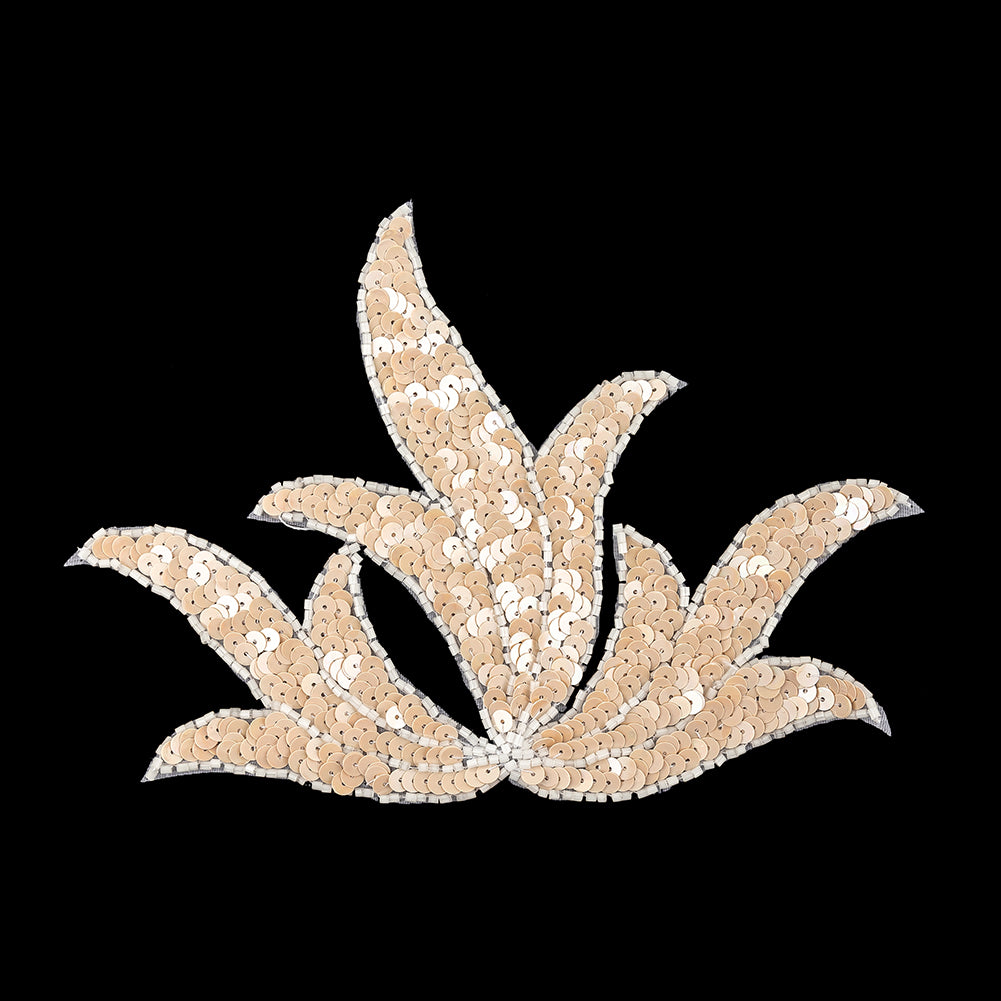 Vintage Peach Bellini Satin Beaded and Sequins Leaf Motif Applique - 5.125" x 7.25" Vintage Peach Bellini Satin Beaded and Sequins Leaf Motif Applique - 5.125" x 7.25"
