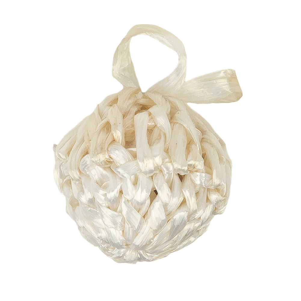 Vintage Off White Crocheted Raffia Pom-Pom Applique - 0.75" Detail Vintage Off White Crocheted Raffia Pom-Pom Applique - 0.75" Detail