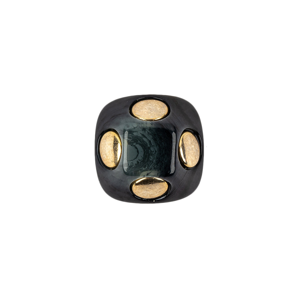 Dark Depths Swirls and Gold Metal Circles Beveled Glass Button - 28L/18mm Dark Depths Swirls and Gold Metal Circles Beveled Glass Button - 28L/18mm