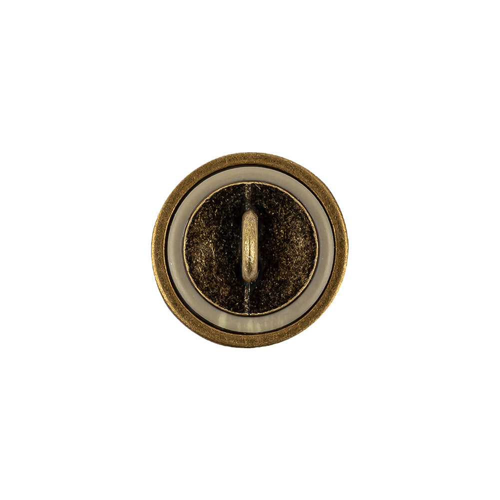 Matte Camo and Brass Shallow Plate Plastic and Metal Shank Back Button - 24L/15mm Detail Matte Camo and Brass Shallow Plate Plastic and Metal Shank Back Button - 24L/15mm Detail
