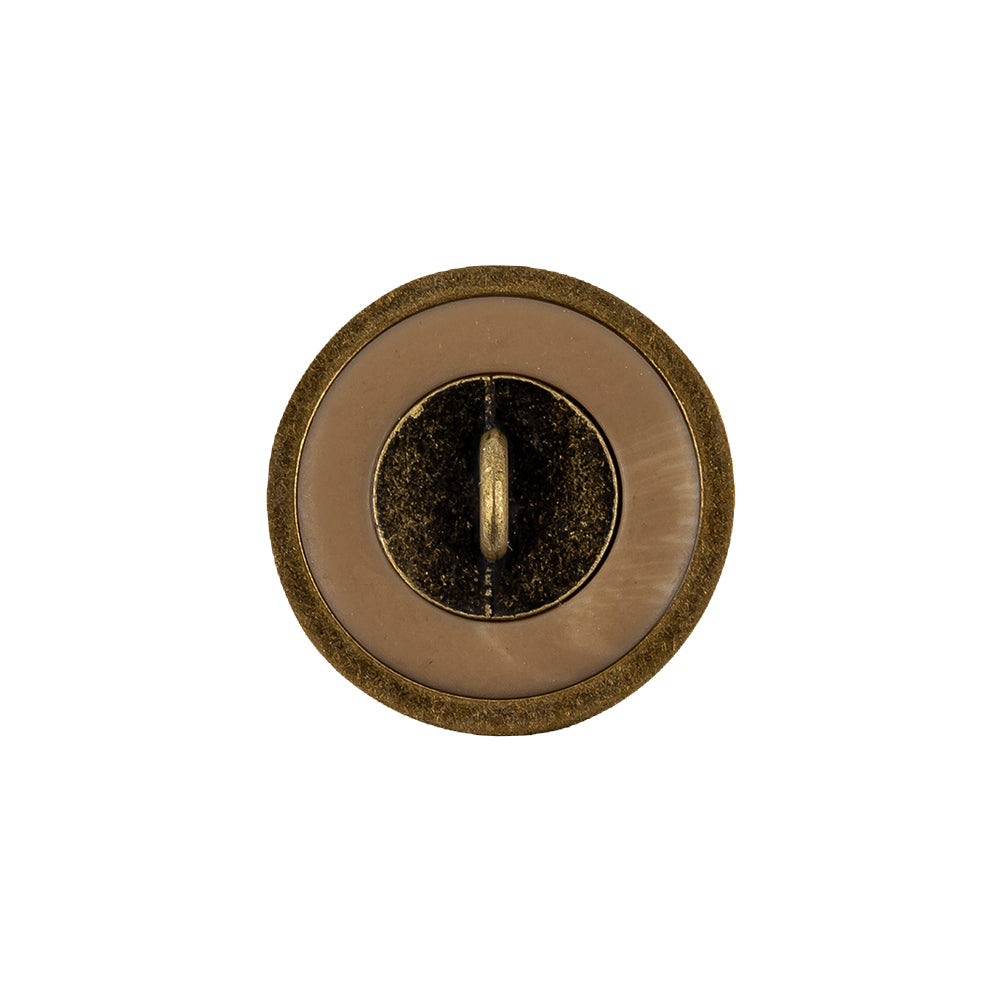 Tabacco and Brass Shallow Plate Plastic and Metal Shank Back Button - 32L/20mm Detail Tabacco and Brass Shallow Plate Plastic and Metal Shank Back Button - 32L/20mm Detail