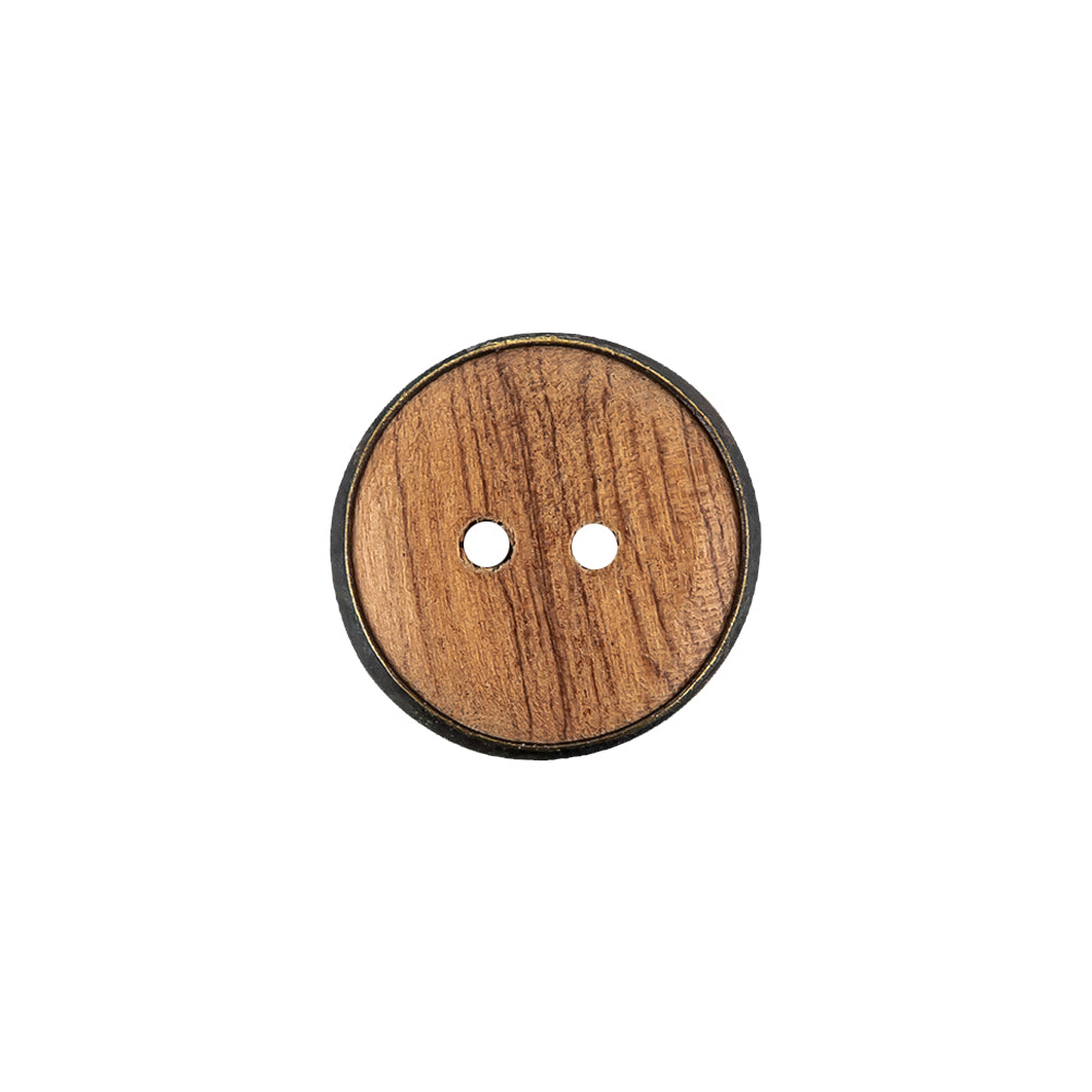 Portuguese Natural Wood Set-in Gunmetal 2-Hole Button - 24L/15mm Detail Portuguese Natural Wood Set-in Gunmetal 2-Hole Button - 24L/15mm Detail