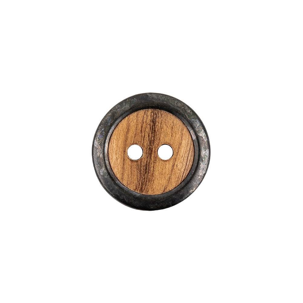 Portuguese Natural Wood Set-in Gunmetal 2-Hole Button - 24L/15mm Portuguese Natural Wood Set-in Gunmetal 2-Hole Button - 24L/15mm