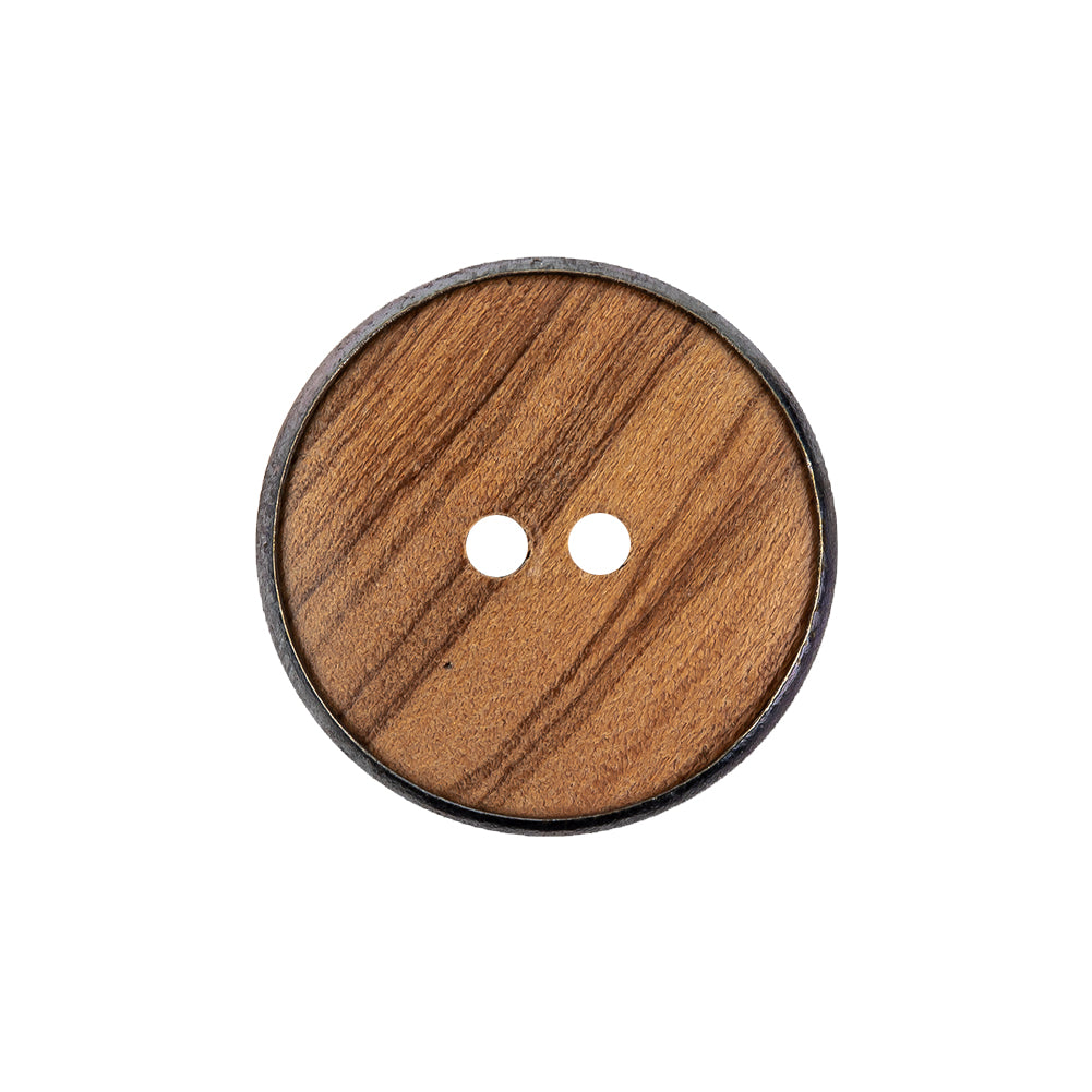 Portuguese Natural Wood Set-in Gunmetal 2-Hole Button - 35L/22mm Detail Portuguese Natural Wood Set-in Gunmetal 2-Hole Button - 35L/22mm Detail