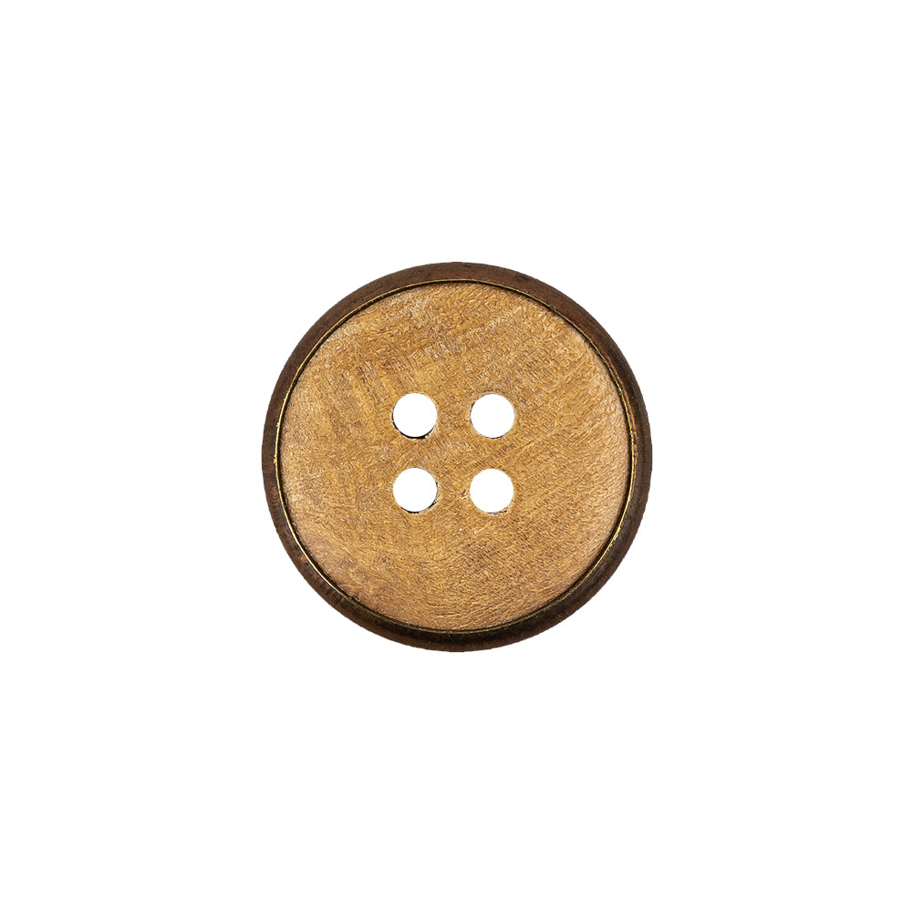 Portuguese Natural Wood Set-in Brass 4-Hole Button - 28L/18mm Detail Portuguese Natural Wood Set-in Brass 4-Hole Button - 28L/18mm Detail