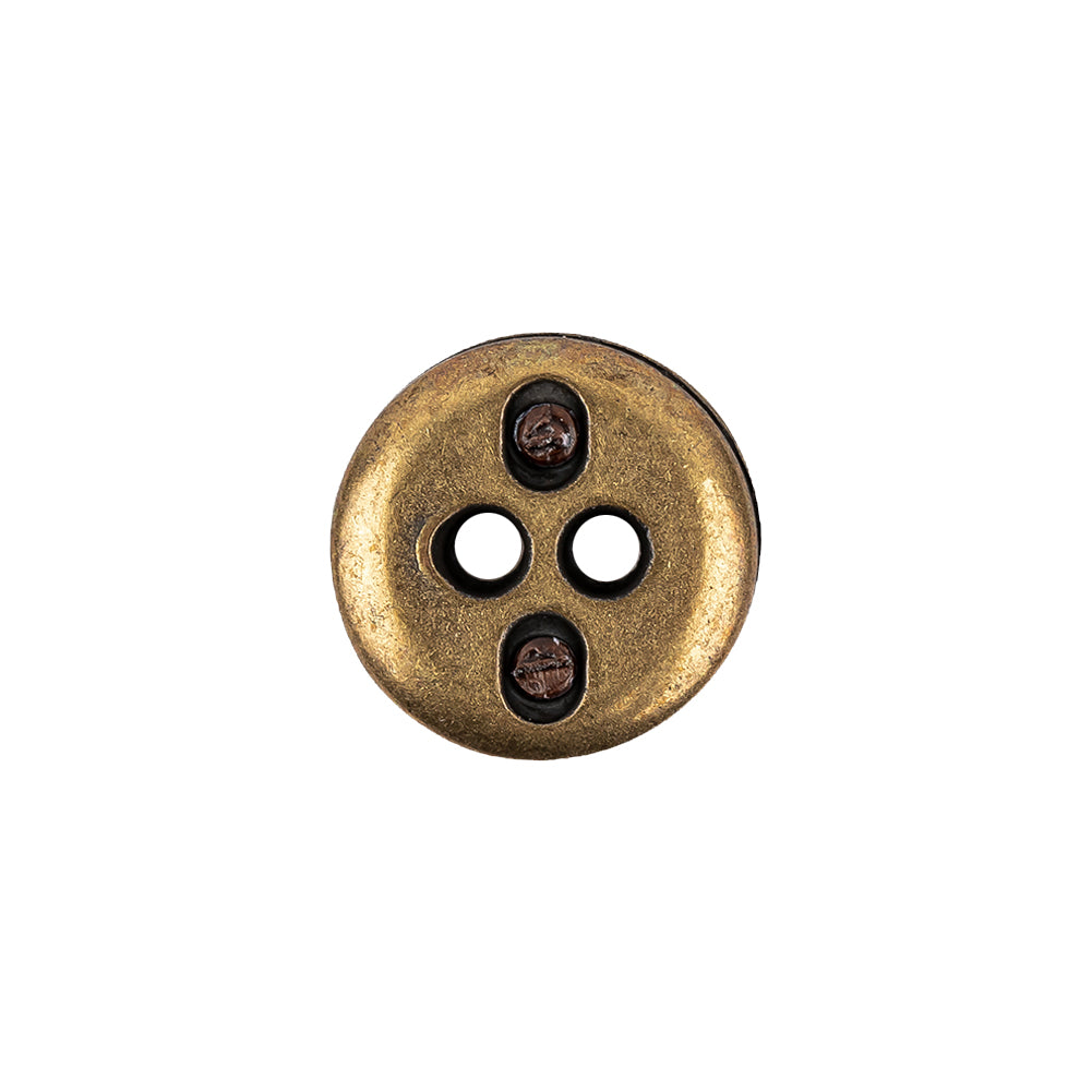 Italian Seal Brown and Brass Metal and Leatherette Button - 24L/15mm Detail Italian Seal Brown and Brass Metal and Leatherette Button - 24L/15mm Detail