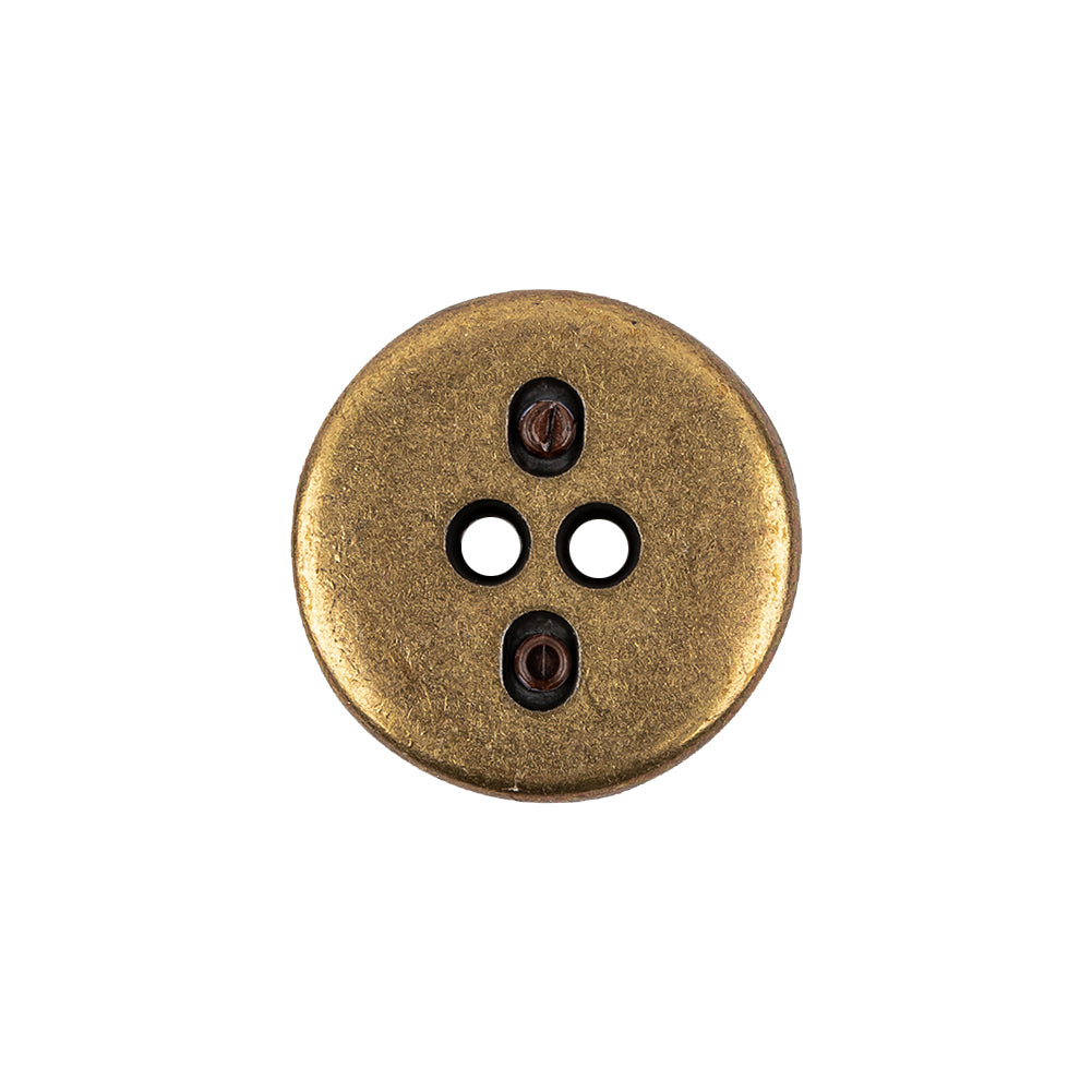 Italian Seal Brown and Brass Metal and Leatherette Button - 32L/20mm Detail Italian Seal Brown and Brass Metal and Leatherette Button - 32L/20mm Detail