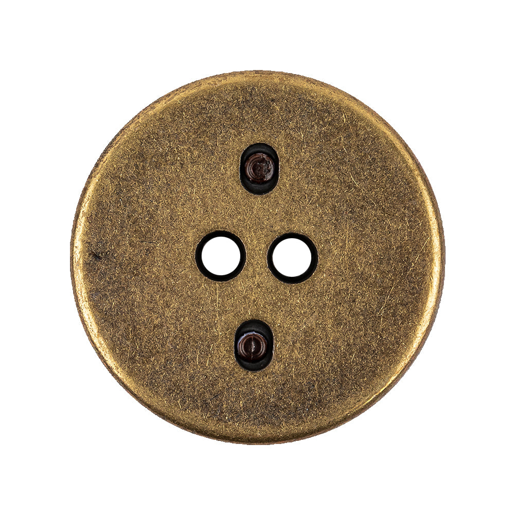 Italian Seal Brown and Brass Metal and Leatherette Button - 44L/28mm Detail Italian Seal Brown and Brass Metal and Leatherette Button - 44L/28mm Detail