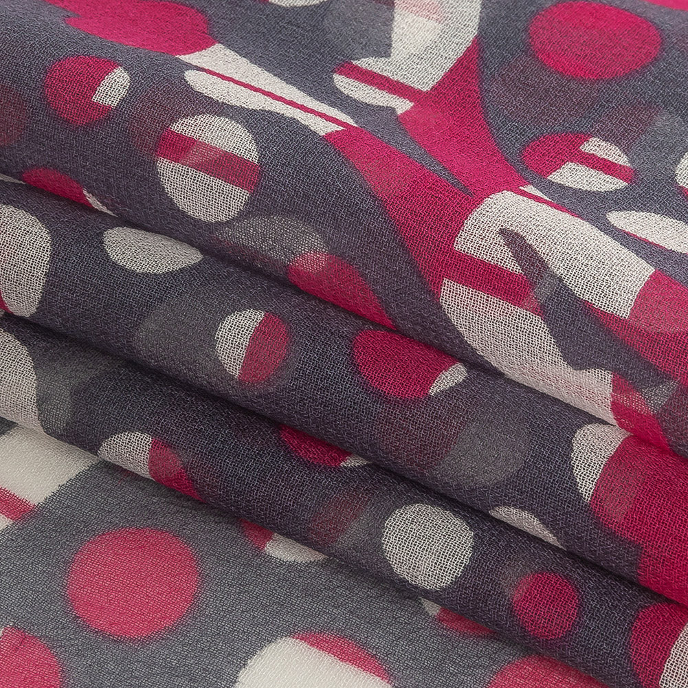 Fuchsia, Gray and White Circles and Stripes Silk Chiffon Folded Fuchsia, Gray and White Circles and Stripes Silk Chiffon Folded