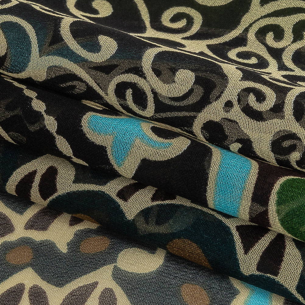 Blue, Green and Brown Classical Abstractions Silk Chiffon Folded Blue, Green and Brown Classical Abstractions Silk Chiffon Folded