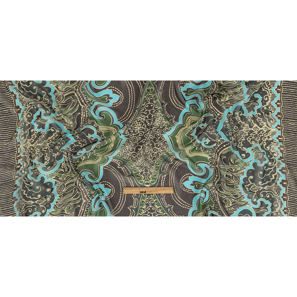 Blue, Green and Brown Classical Abstractions Silk Chiffon Full Blue, Green and Brown Classical Abstractions Silk Chiffon Full