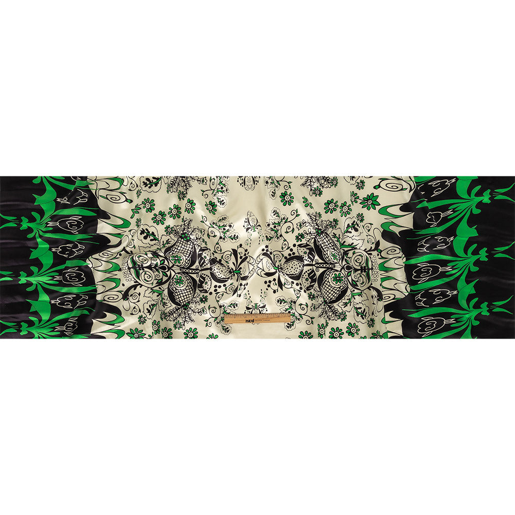 Green, Deep Well and White Floral Silk Charmeuse Full Green, Deep Well and White Floral Silk Charmeuse Full