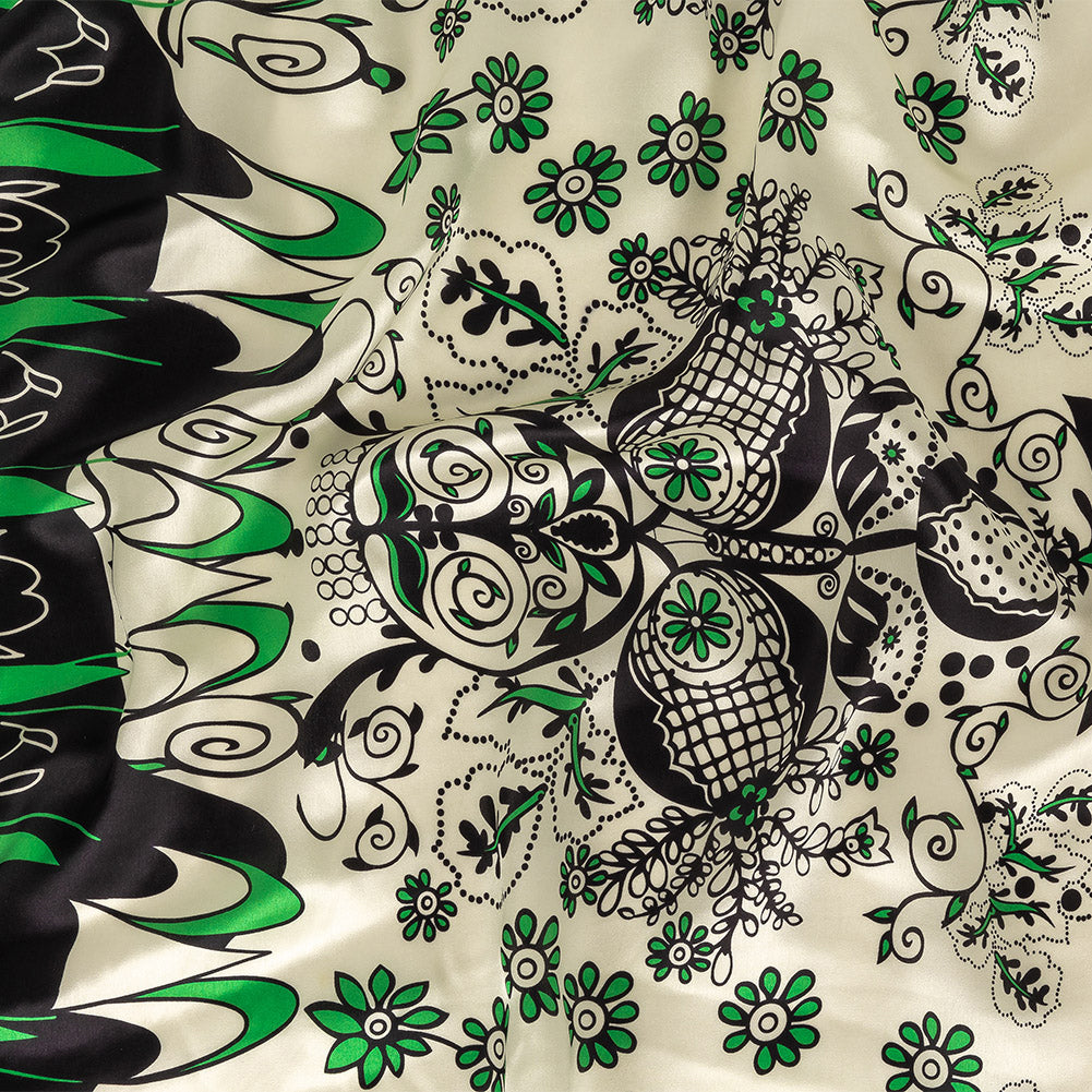 Green, Deep Well and White Floral Silk Charmeuse Green, Deep Well and White Floral Silk Charmeuse