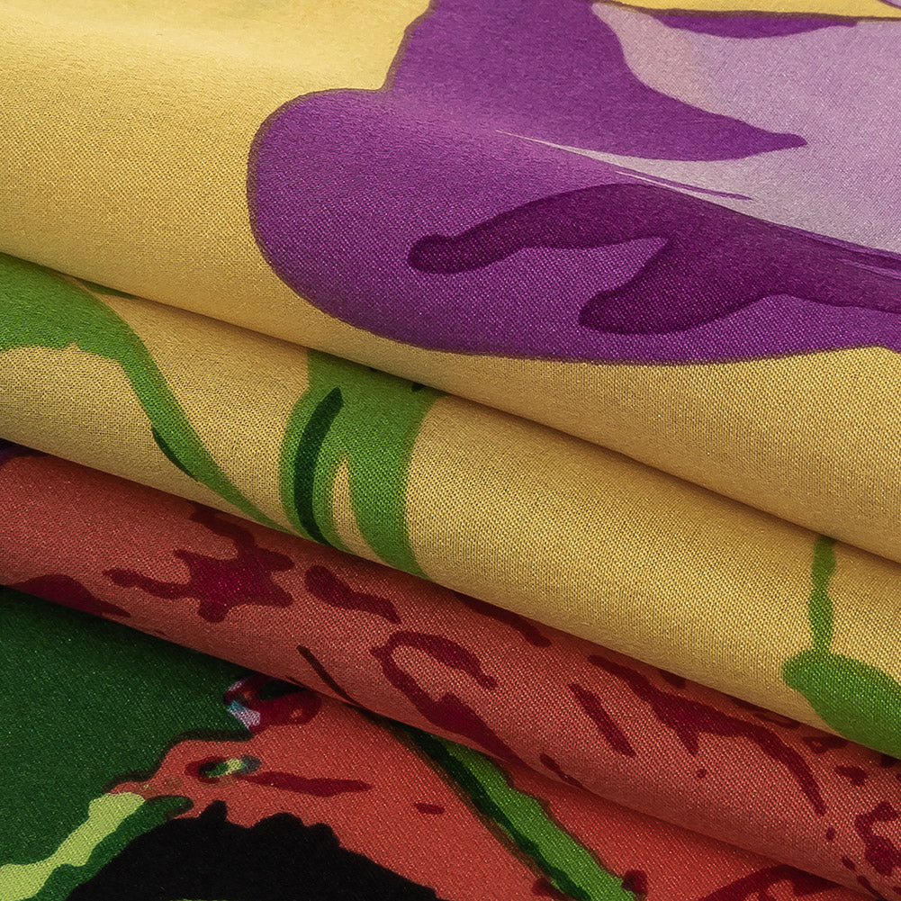 Purple, Red and Yellow Floral Silk Charmeuse Folded Purple, Red and Yellow Floral Silk Charmeuse Folded