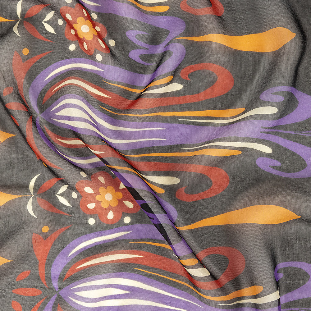 Red, Mustard and Daybreak Festive Flowers Silk Chiffon Red, Mustard and Daybreak Festive Flowers Silk Chiffon