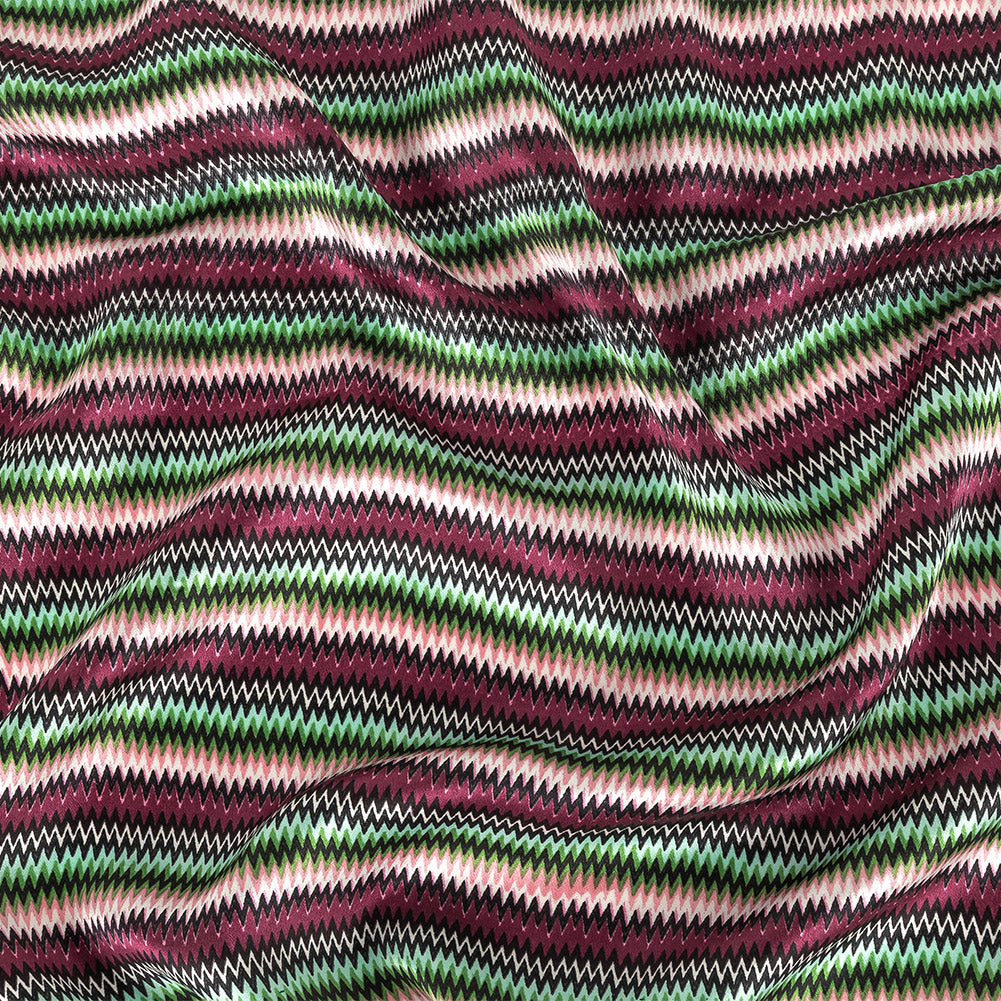 Pink and Green Zig Zag Stripes Silk Charmeuse Pink and Green Zig Zag Stripes Silk Charmeuse