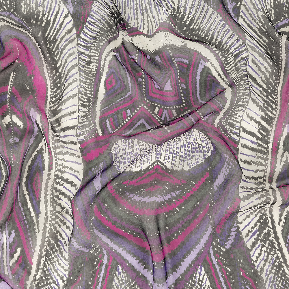 Purple, Pink and Black Abstract Silk Chiffon Purple, Pink and Black Abstract Silk Chiffon