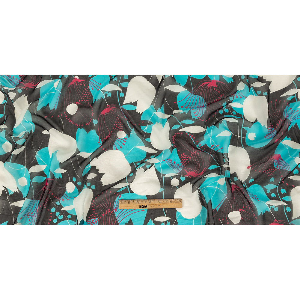 Turquoise, Black and Pink Tulips Silk Chiffon Folded Turquoise, Black and Pink Tulips Silk Chiffon Folded