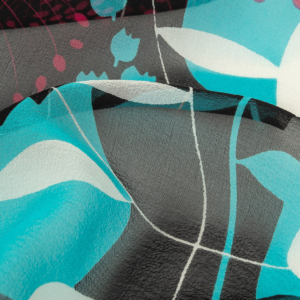 Turquoise, Black and Pink Tulips Silk Chiffon Full Turquoise, Black and Pink Tulips Silk Chiffon Full
