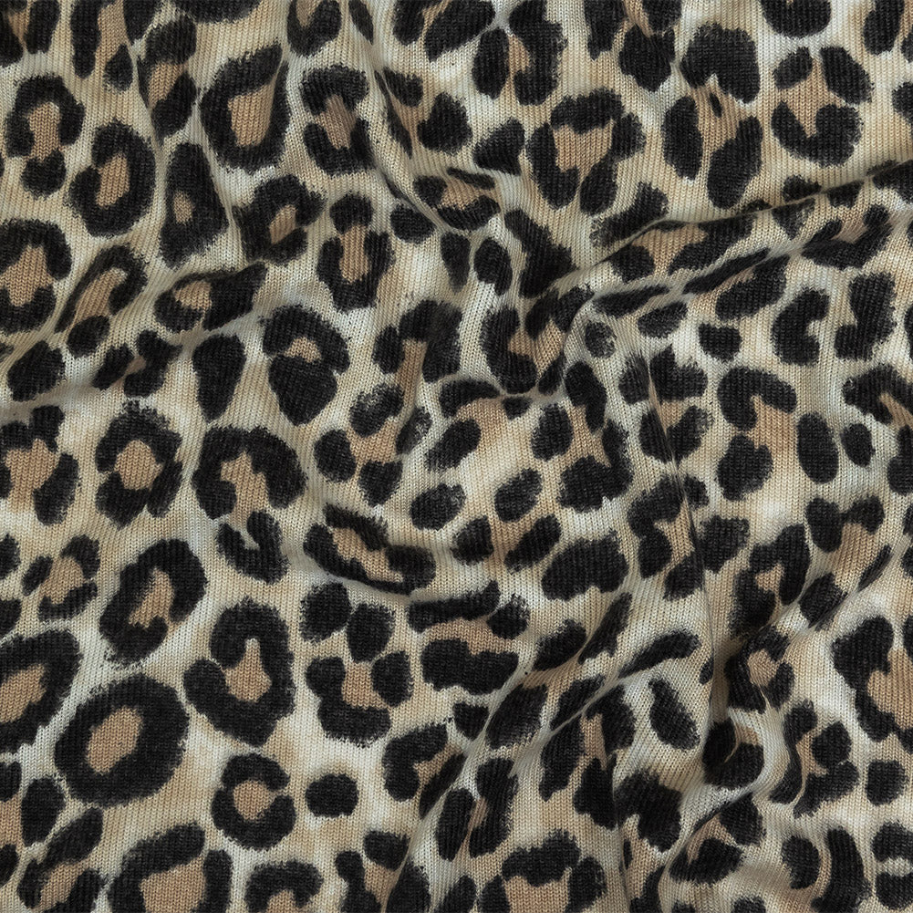 White, Tan and Forged Iron Cheetah Print Stretch Polyester Sweater Knit White, Tan and Forged Iron Cheetah Print Stretch Polyester Sweater Knit