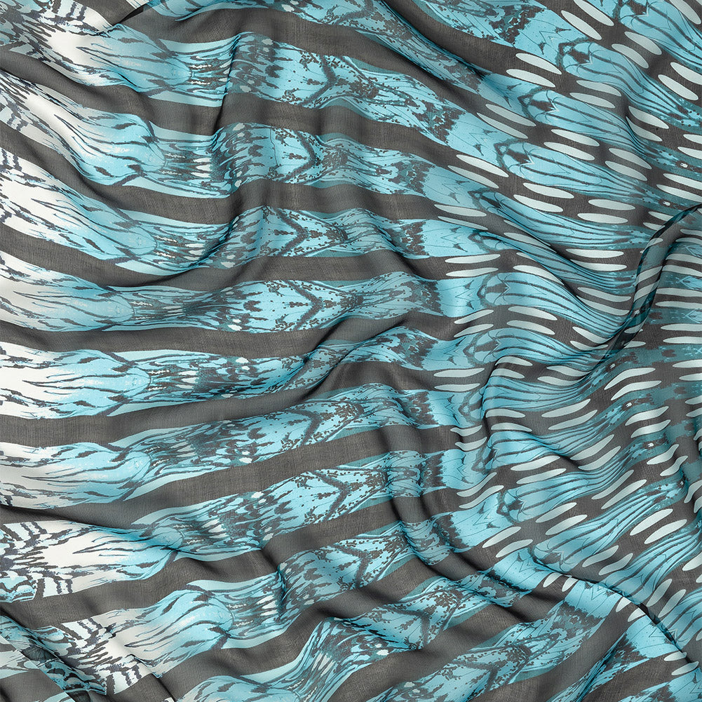 Navy, Sky Blue and White Fans Silk Chiffon Navy, Sky Blue and White Fans Silk Chiffon