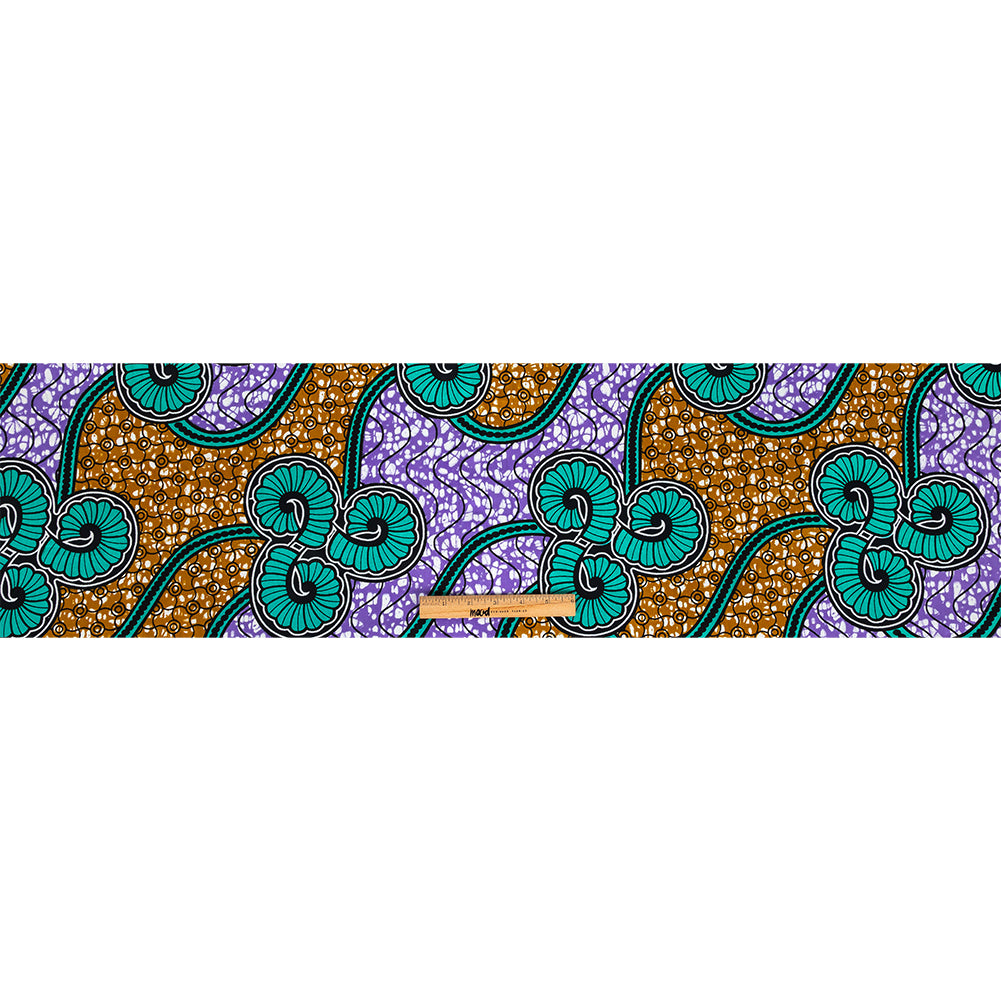 Teal, Gold and Purple Spirals and Abstract Cotton Supreme Super Wax African Print Full Teal, Gold and Purple Spirals and Abstract Cotton Supreme Super Wax African Print Full