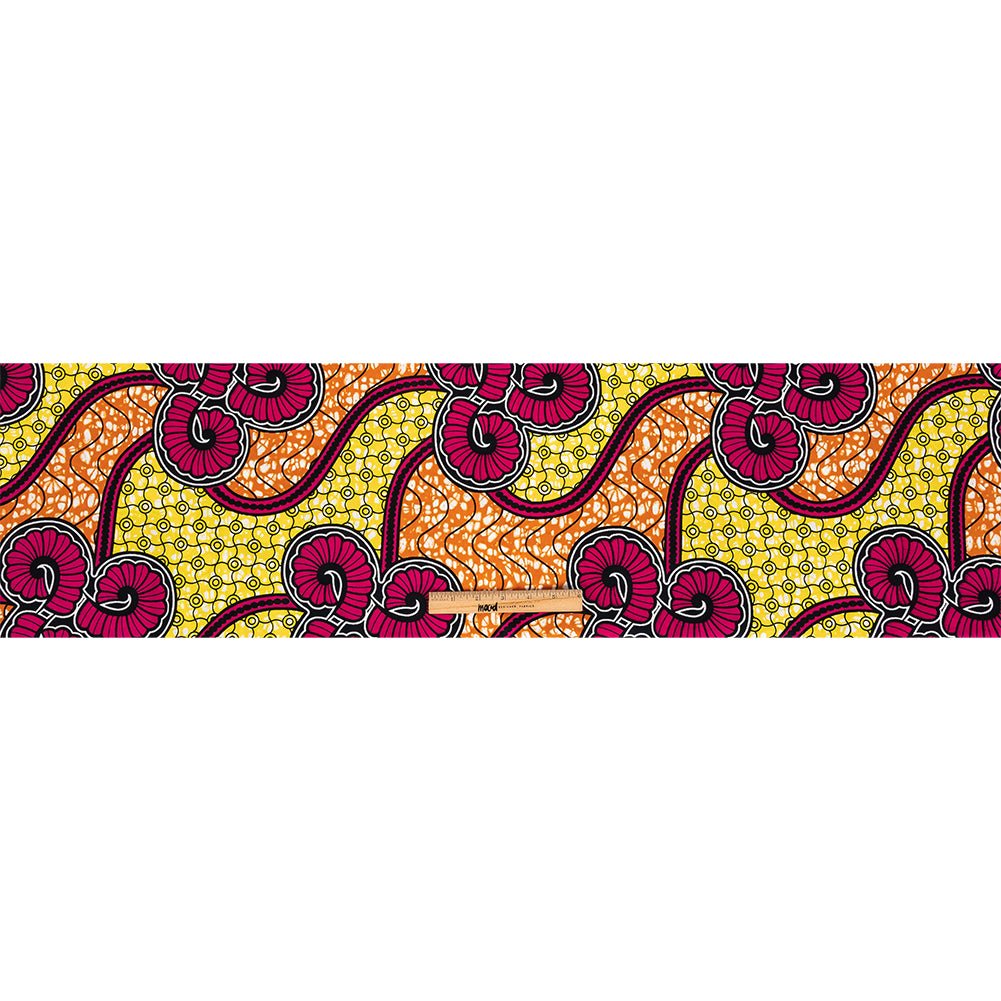 Pink, Lemon and Orange Spirals and Abstract Cotton Supreme Super Wax African Print Full Pink, Lemon and Orange Spirals and Abstract Cotton Supreme Super Wax African Print Full