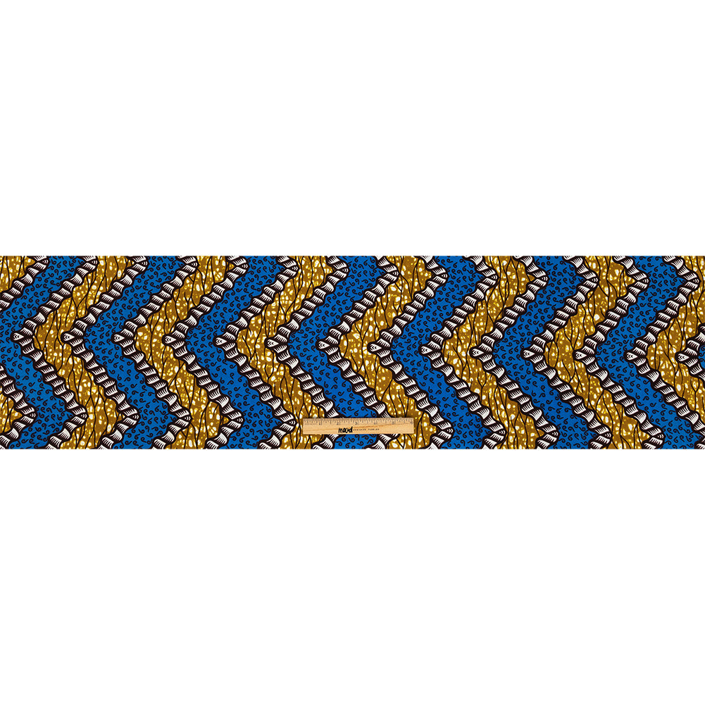 Blue, Dark Yellow and Brown Wavy Zig Zags Cotton Supreme Wax African Print Full Blue, Dark Yellow and Brown Wavy Zig Zags Cotton Supreme Wax African Print Full