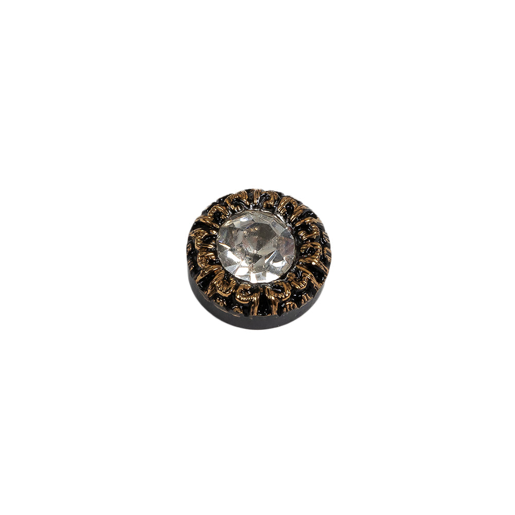 Vintage Antique Gold and Black Classical Shank Back Glass Button with Rhinestone Core - 17L/10.5mm Folded Vintage Antique Gold and Black Classical Shank Back Glass Button with Rhinestone Core - 17L/10.5mm Folded