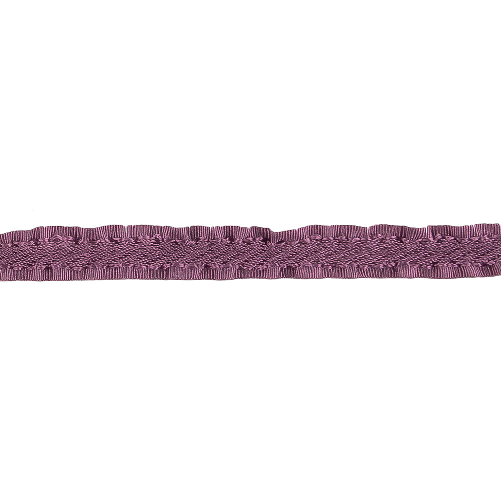 Purple Twill Ribbon with Ruffled Grosgrain Borders - 0.375" Detail Purple Twill Ribbon with Ruffled Grosgrain Borders - 0.375" Detail
