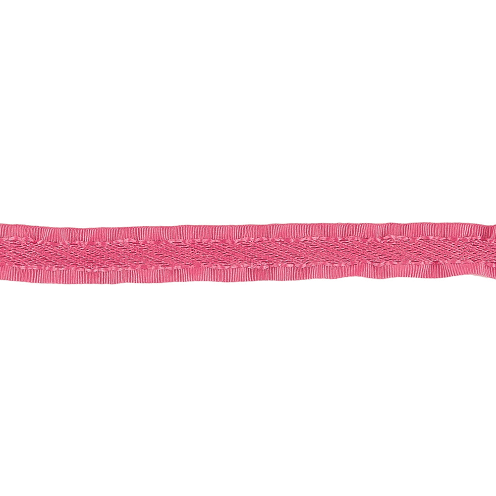 Pink Twill Ribbon with Ruffled Grosgrain Borders - 0.375" Detail Pink Twill Ribbon with Ruffled Grosgrain Borders - 0.375" Detail