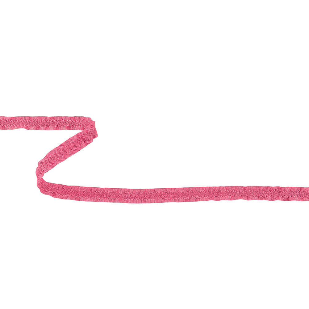 Pink Twill Ribbon with Ruffled Grosgrain Borders - 0.375" Pink Twill Ribbon with Ruffled Grosgrain Borders - 0.375"