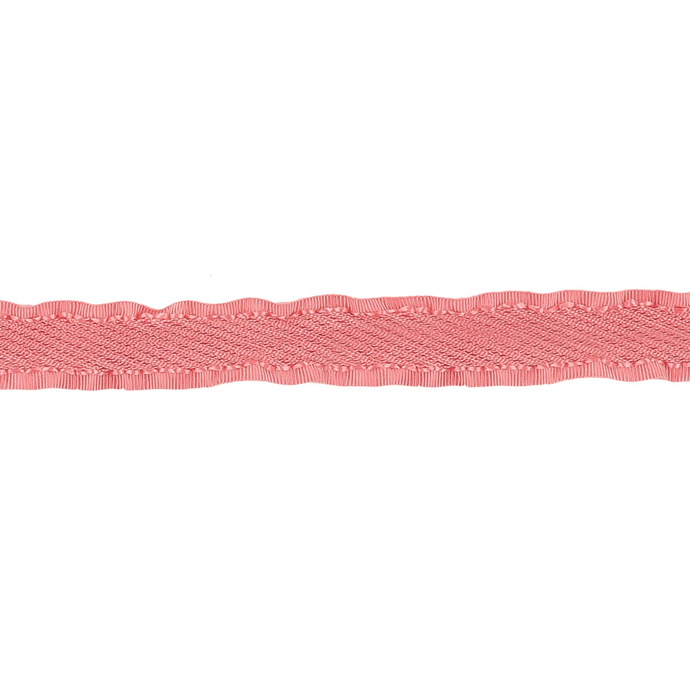 Coral Twill Ribbon with Ruffled Grosgrain Borders - 0.375" Detail Coral Twill Ribbon with Ruffled Grosgrain Borders - 0.375" Detail