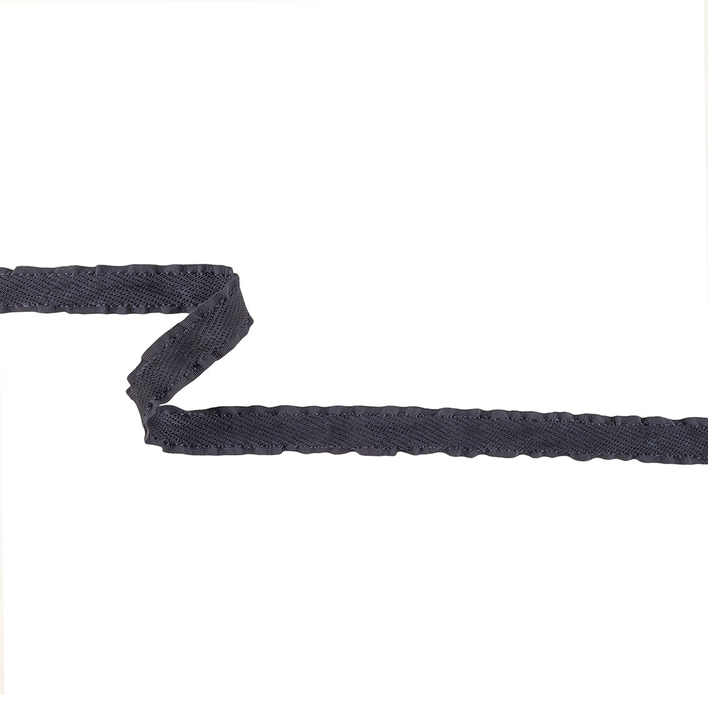 Maritime Blue Twill Ribbon with Ruffled Grosgrain Borders - 0.625" Maritime Blue Twill Ribbon with Ruffled Grosgrain Borders - 0.625"