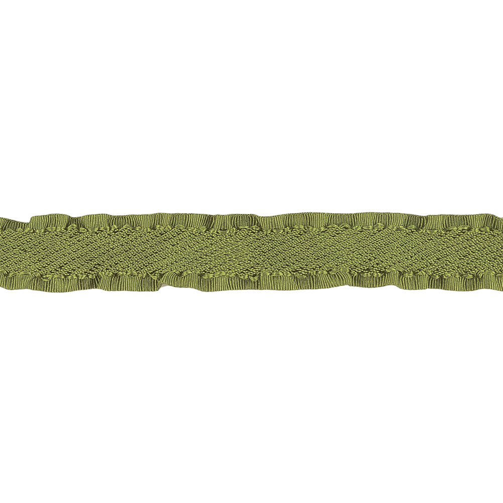 Olive Twill Ribbon with Ruffled Grosgrain Borders - 0.625" Detail Olive Twill Ribbon with Ruffled Grosgrain Borders - 0.625" Detail