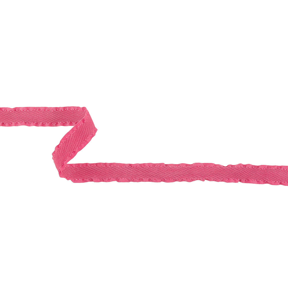 Pink Twill Ribbon with Ruffled Grosgrain Borders - 0.625" Pink Twill Ribbon with Ruffled Grosgrain Borders - 0.625"
