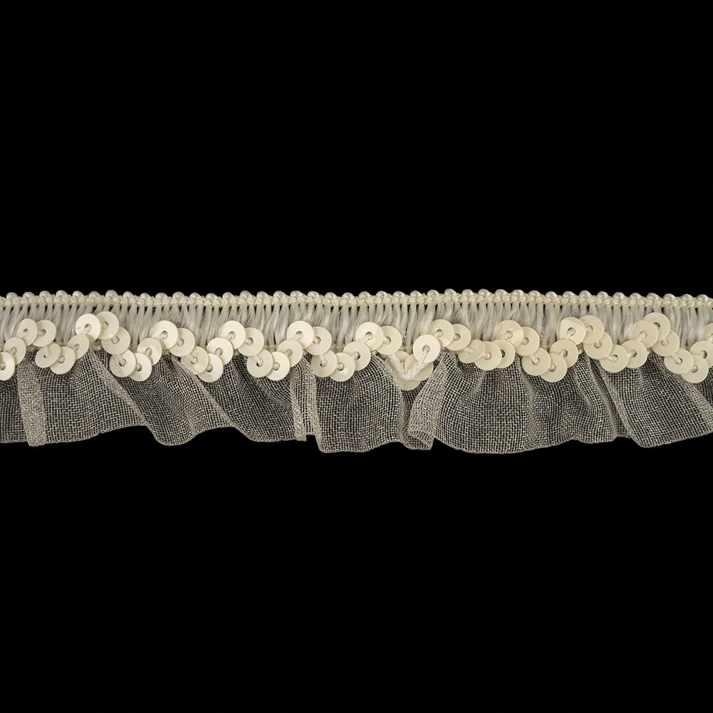 Lily White and Ivory Sequined and Ruffled Elastic Trimming - 0.875" Lily White and Ivory Sequined and Ruffled Elastic Trimming - 0.875"