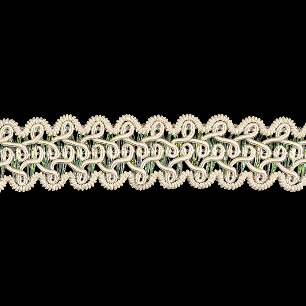 Ivory and Iridescent Gimp Braided Trim - 0.875" Detail Ivory and Iridescent Gimp Braided Trim - 0.875" Detail