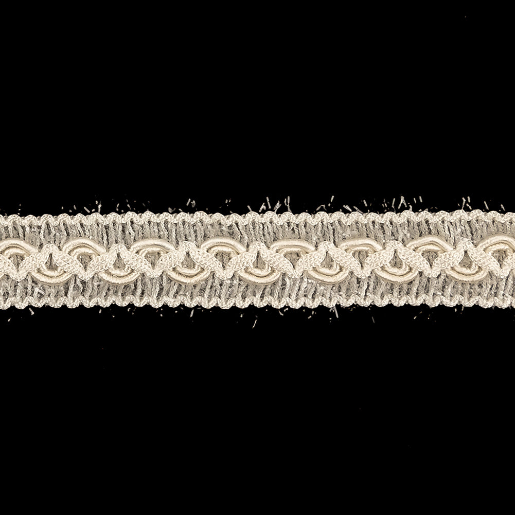Papyrus and Clear Eyelash Fringe Braided Trim - 0.625" Detail