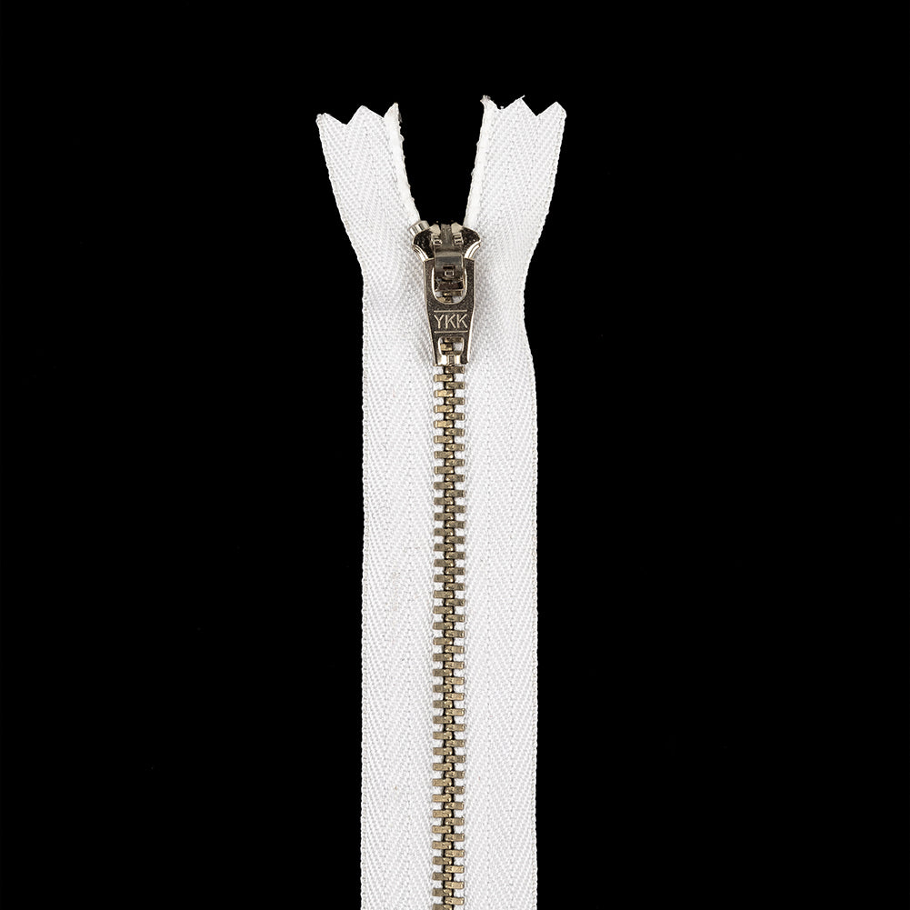 YKK White Metal Closed Bottom Zipper with Silver Teeth - 4.5" YKK White Metal Closed Bottom Zipper with Silver Teeth - 4.5"