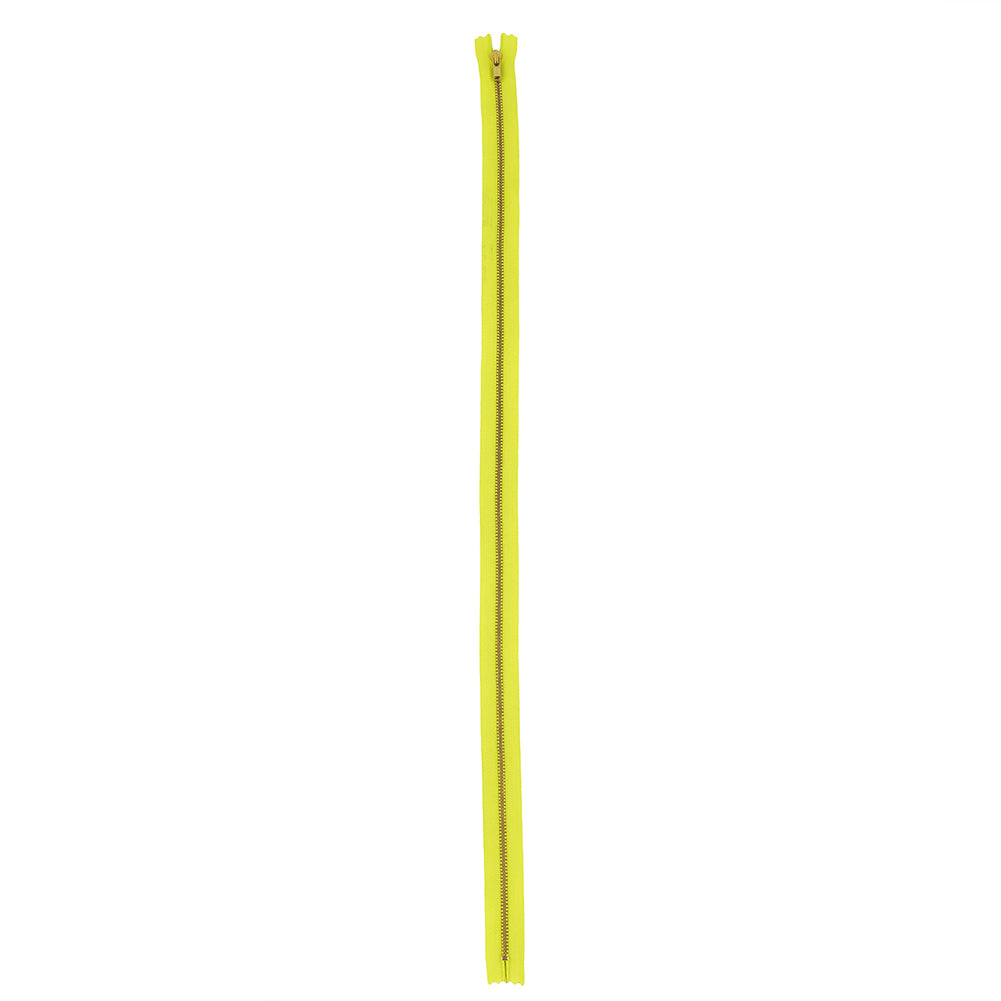 YKK Safety Yellow Metal Closed Bottom Zipper with Gold Teeth - 23.5" Full YKK Safety Yellow Metal Closed Bottom Zipper with Gold Teeth - 23.5" Full