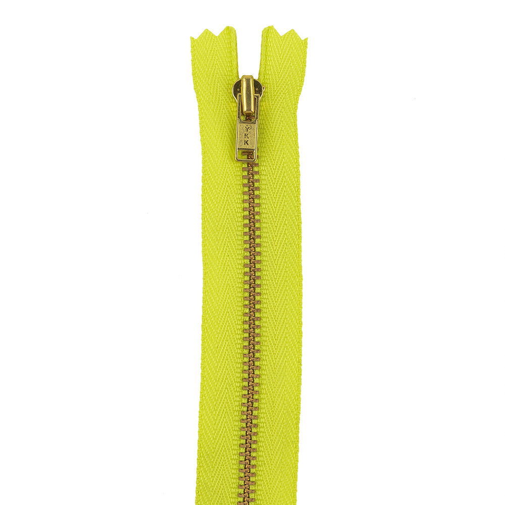 YKK Safety Yellow Metal Closed Bottom Zipper with Gold Teeth - 23.5" YKK Safety Yellow Metal Closed Bottom Zipper with Gold Teeth - 23.5"