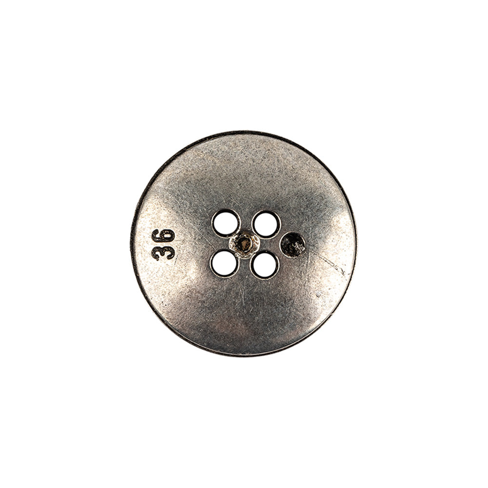 Italian Carbon Silver Shallow Plate 4-Hole Metal Look Coat Button - 36L/23mm Detail Italian Carbon Silver Shallow Plate 4-Hole Metal Look Coat Button - 36L/23mm Detail