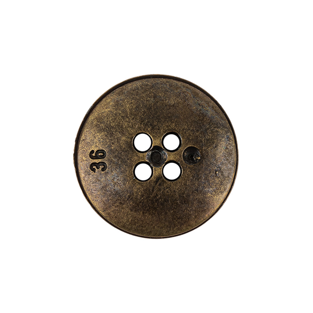 Italian Hint of Gold Bronze Shallow Plate 4-Hole Metal Look Coat Button - 36L/23mm Detail Italian Hint of Gold Bronze Shallow Plate 4-Hole Metal Look Coat Button - 36L/23mm Detail