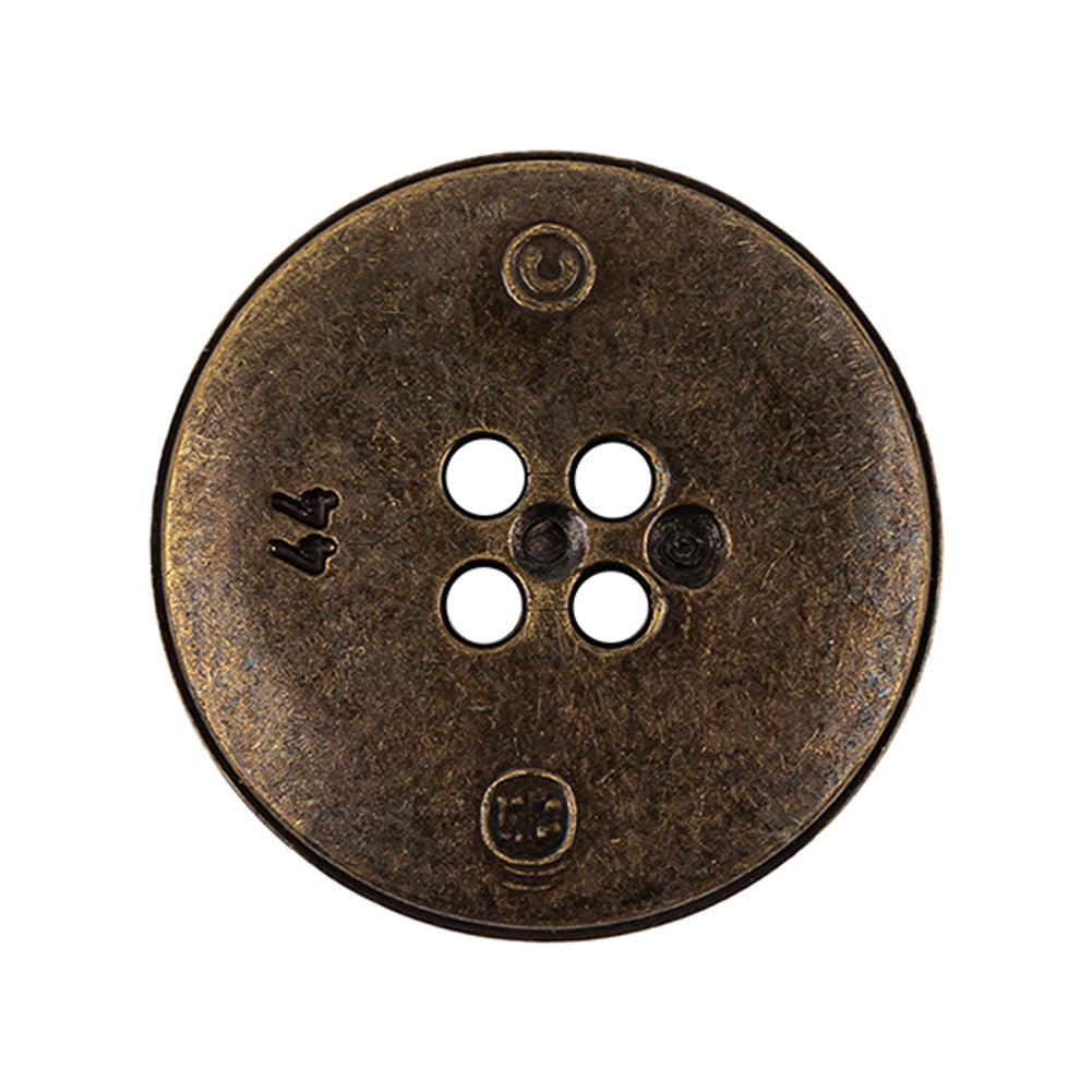 Italian Hint of Gold Bronze Shallow Plate 4-Hole Metal Look Coat Button - 44L/28mm Detail Italian Hint of Gold Bronze Shallow Plate 4-Hole Metal Look Coat Button - 44L/28mm Detail