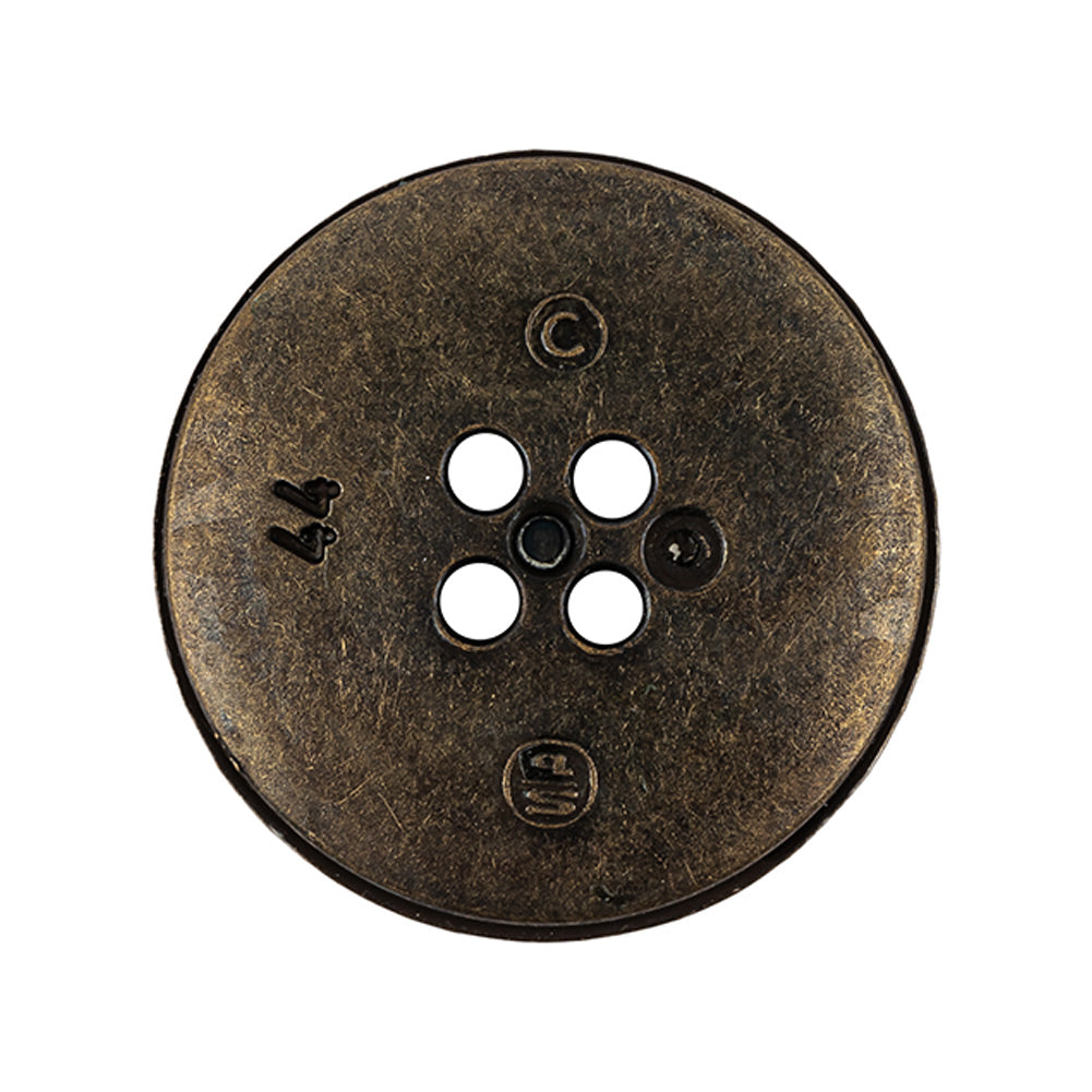 Italian Bronze Shallow Plate 4-Hole Metal Look Coat Button - 44L/28mm Detail Italian Bronze Shallow Plate 4-Hole Metal Look Coat Button - 44L/28mm Detail