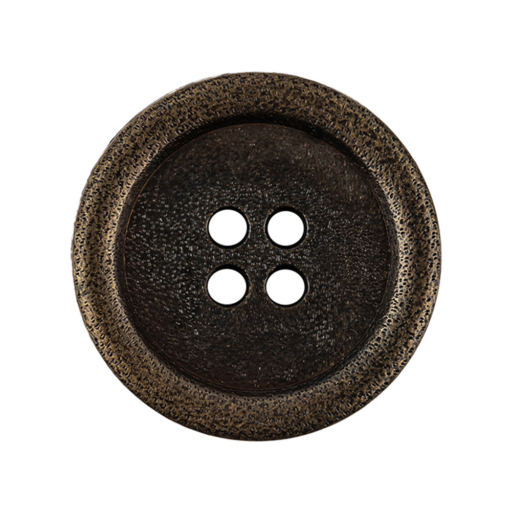 Italian Bronze Shallow Plate 4-Hole Metal Look Coat Button - 44L/28mm Italian Bronze Shallow Plate 4-Hole Metal Look Coat Button - 44L/28mm
